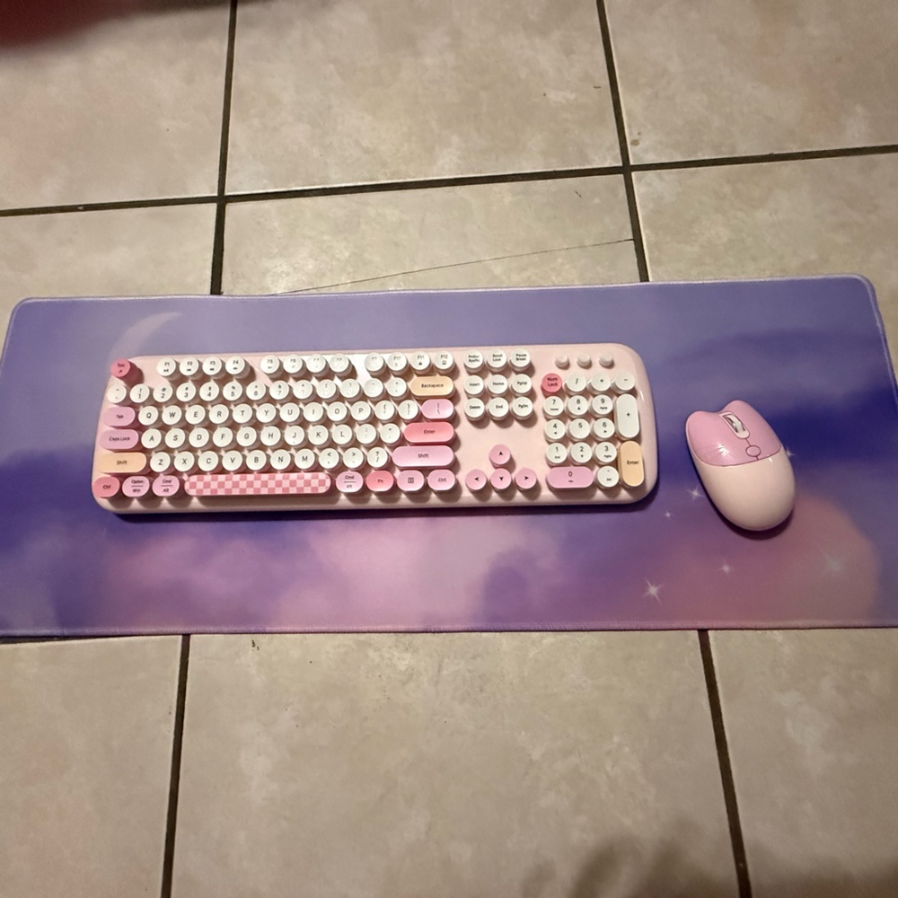 Pink and White Wireless Keyboard and Mouse Set